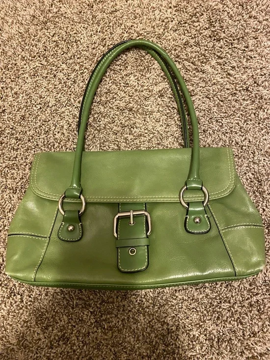Vintage Giani Bernini Green Leather Buckle Shoulder Bag - Picture 6 of 12